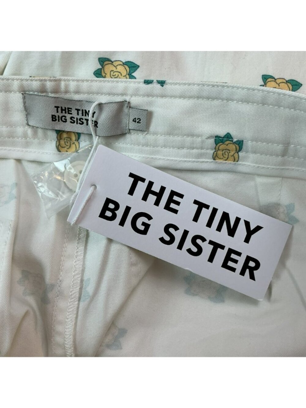 New The Tiny Big Sister Off-White Floral Print Wide-Leg 100% Cotton Pants Womens - Picture 9 of 12